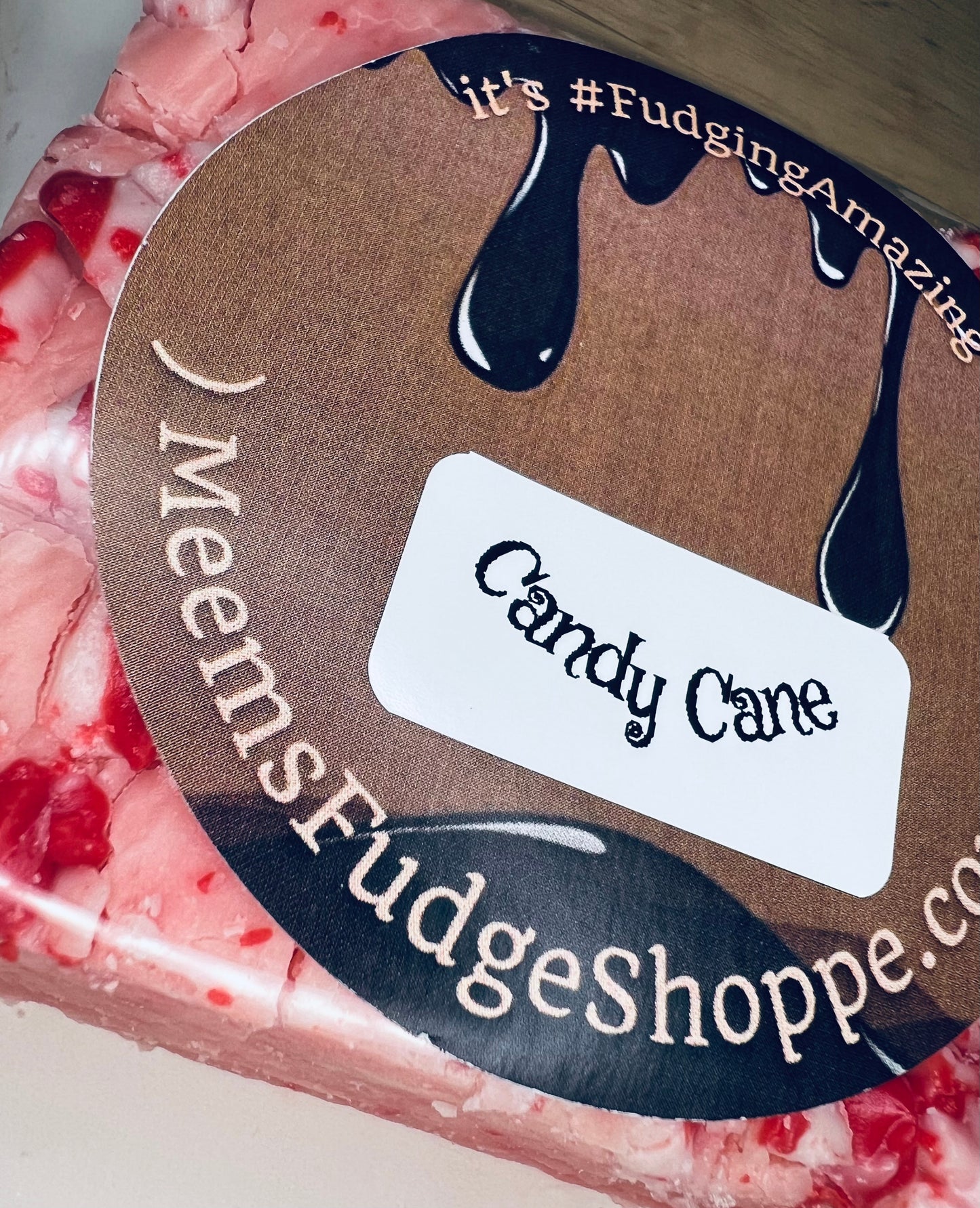 Package of White Chocolate Candy Cane Fudge