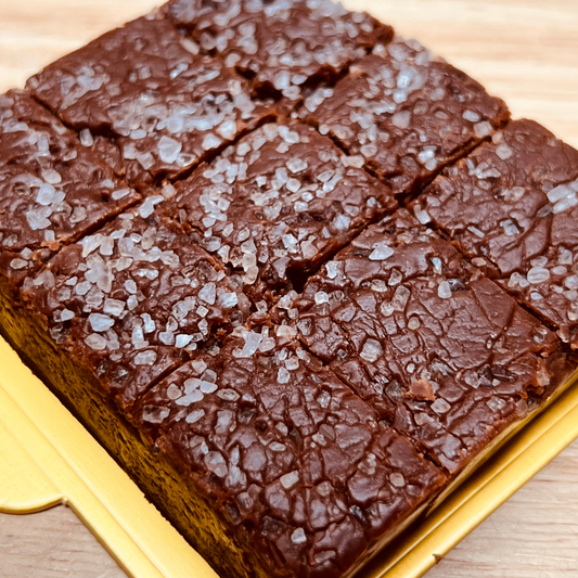 Close up of Dark Chocolate Sea Salt Fudge